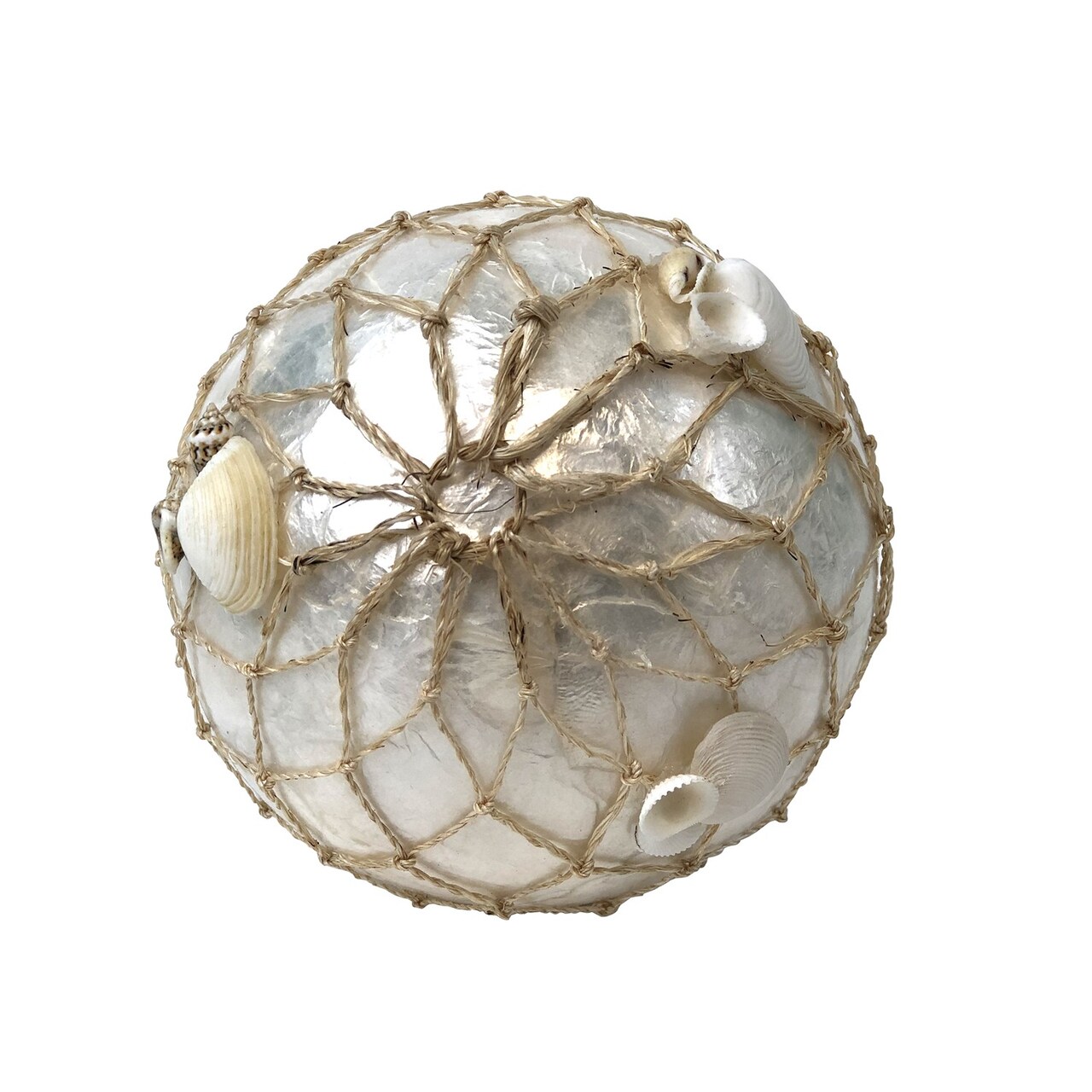 3.5" Decorative Abaca Net Round Silver Capiz Ball w/ Seashells Tabletop Figurine